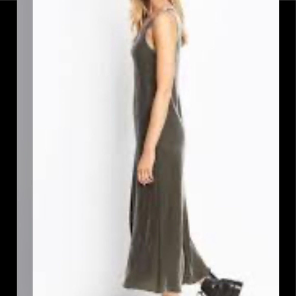 Velvet maxi tank dress in grayish olive color